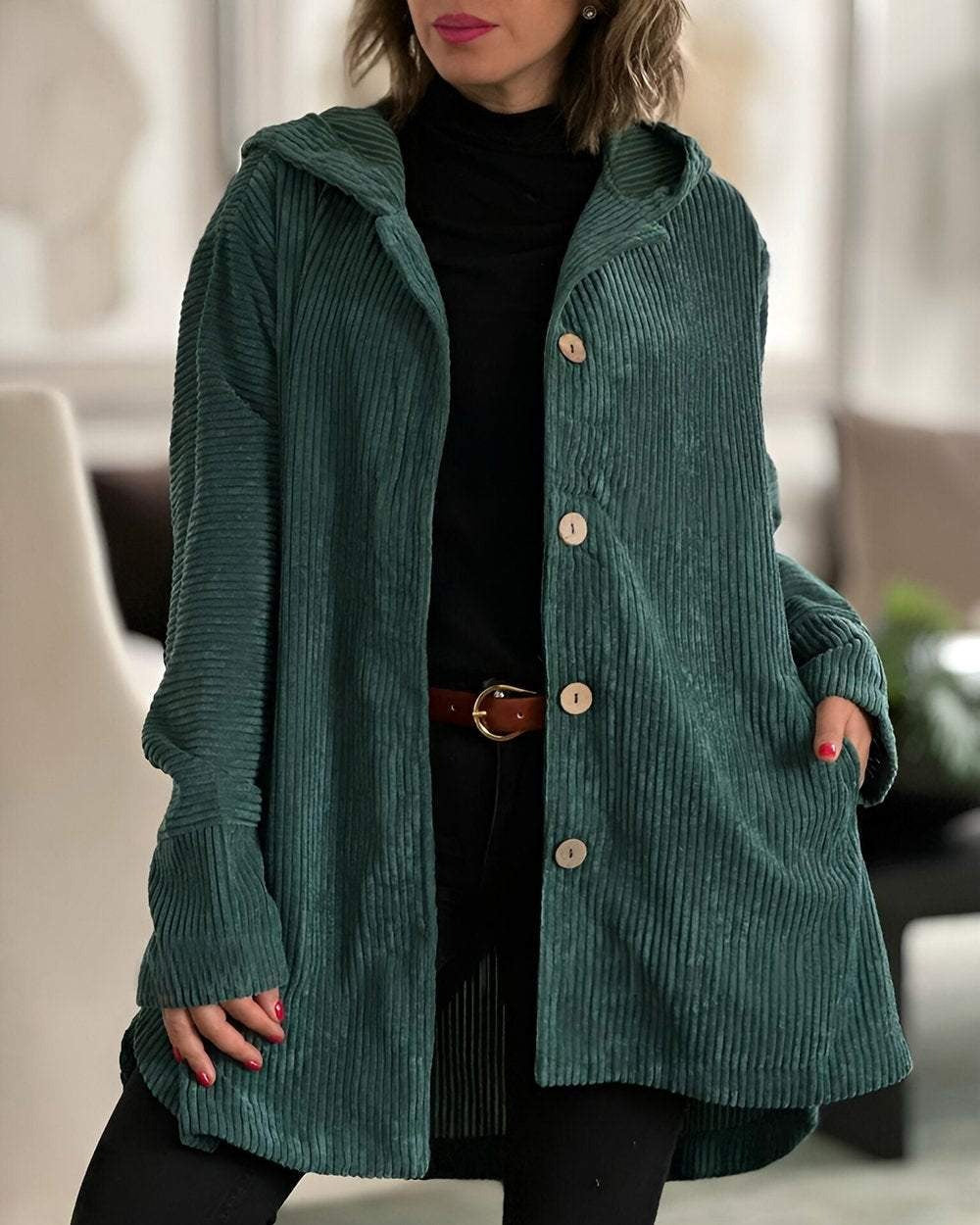 Amélie - Cozy Bordeaux Corduroy Coat