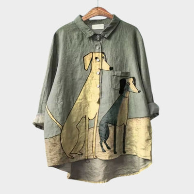Asta - Playful Dog Print Blouse