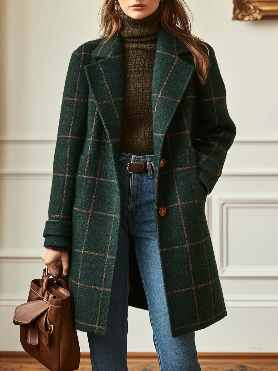 Clara - Vintage Plaid Tweed Coat
