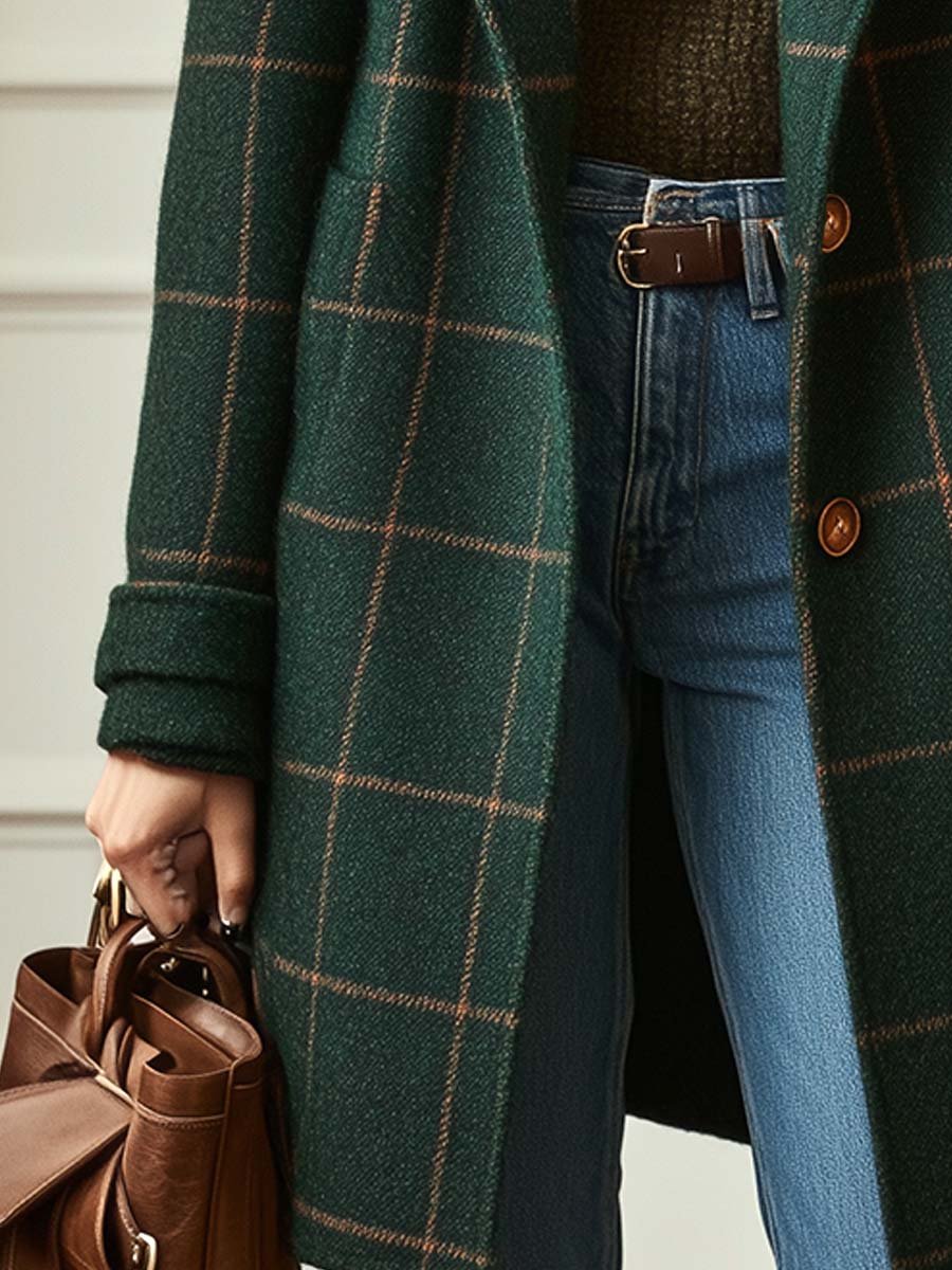 Clara - Vintage Plaid Tweed Coat