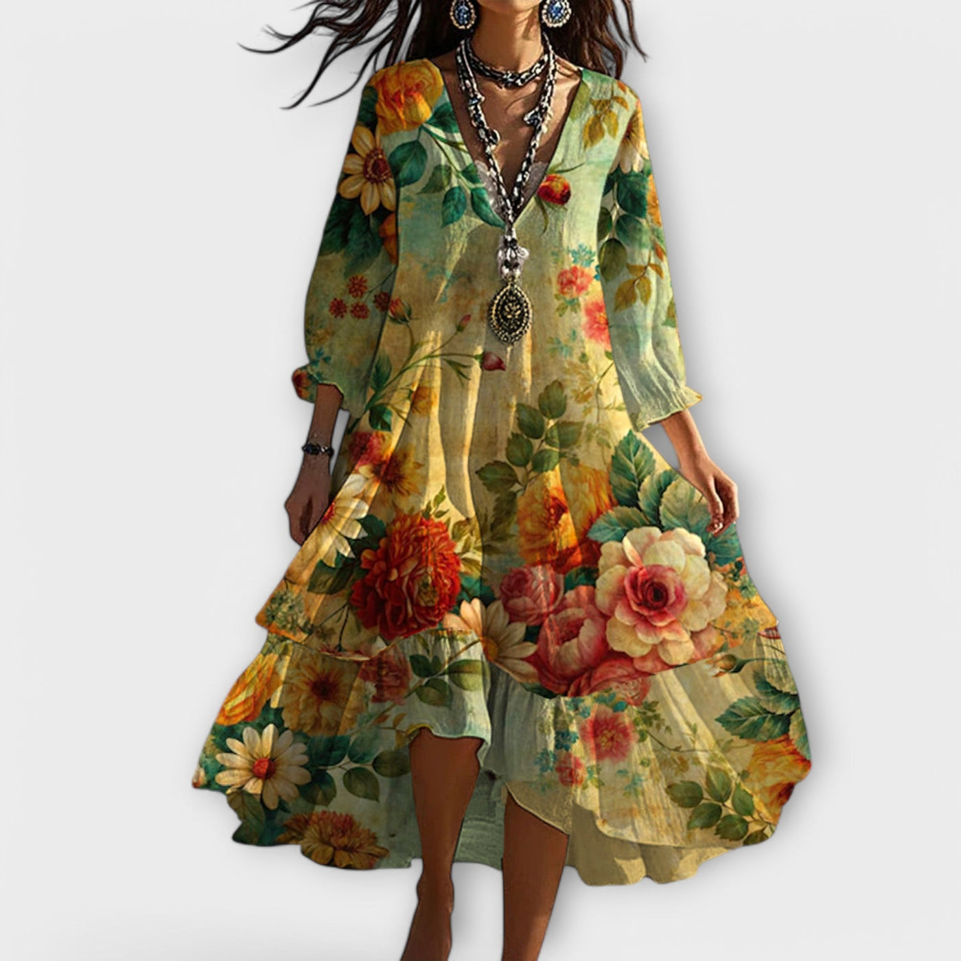 Celena - Elegant Boho Midi Dress
